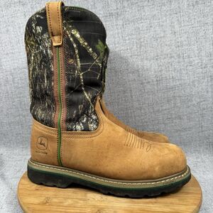 John Deere Boots Men's 10 M Wellington Work Leather Mossy Oak Camo